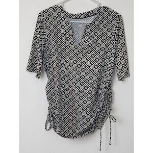 NEW LANDS' END Women Stretch Blouse Black White M 10-12